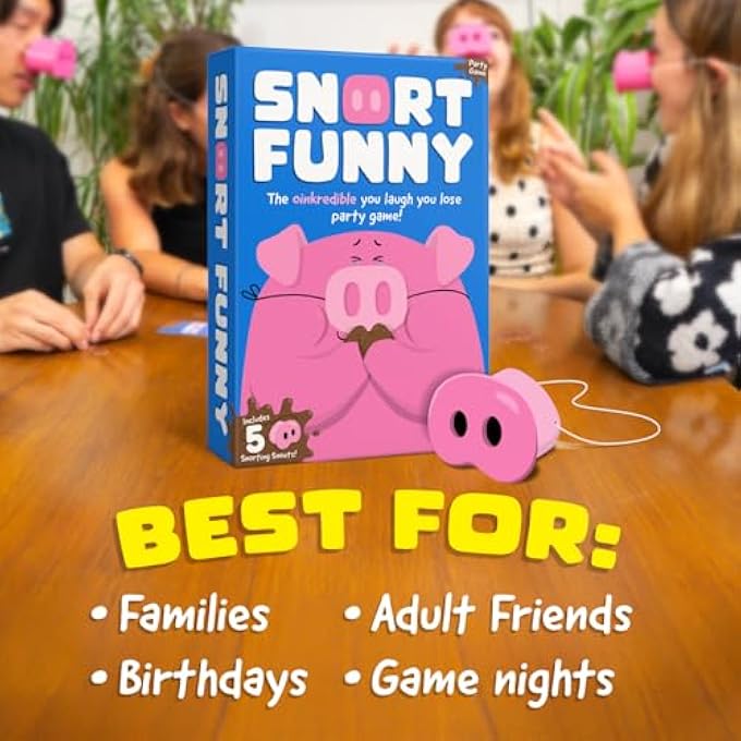 rayihni SNORT FUNNY  THE OINKREDIBLE YOU LAUGH YOU LOSE PARTY GAME, FAMILY GAMES FOR KIDS AND ADULTS W/ 150 CHALLENGE CARDS, 5 PIG SNOUTS & MUD TOKENS, FUNNY GAMES FOR FRIEND & FAMILY, 4-8 PLAYERS, AGES 8+ - Image 4